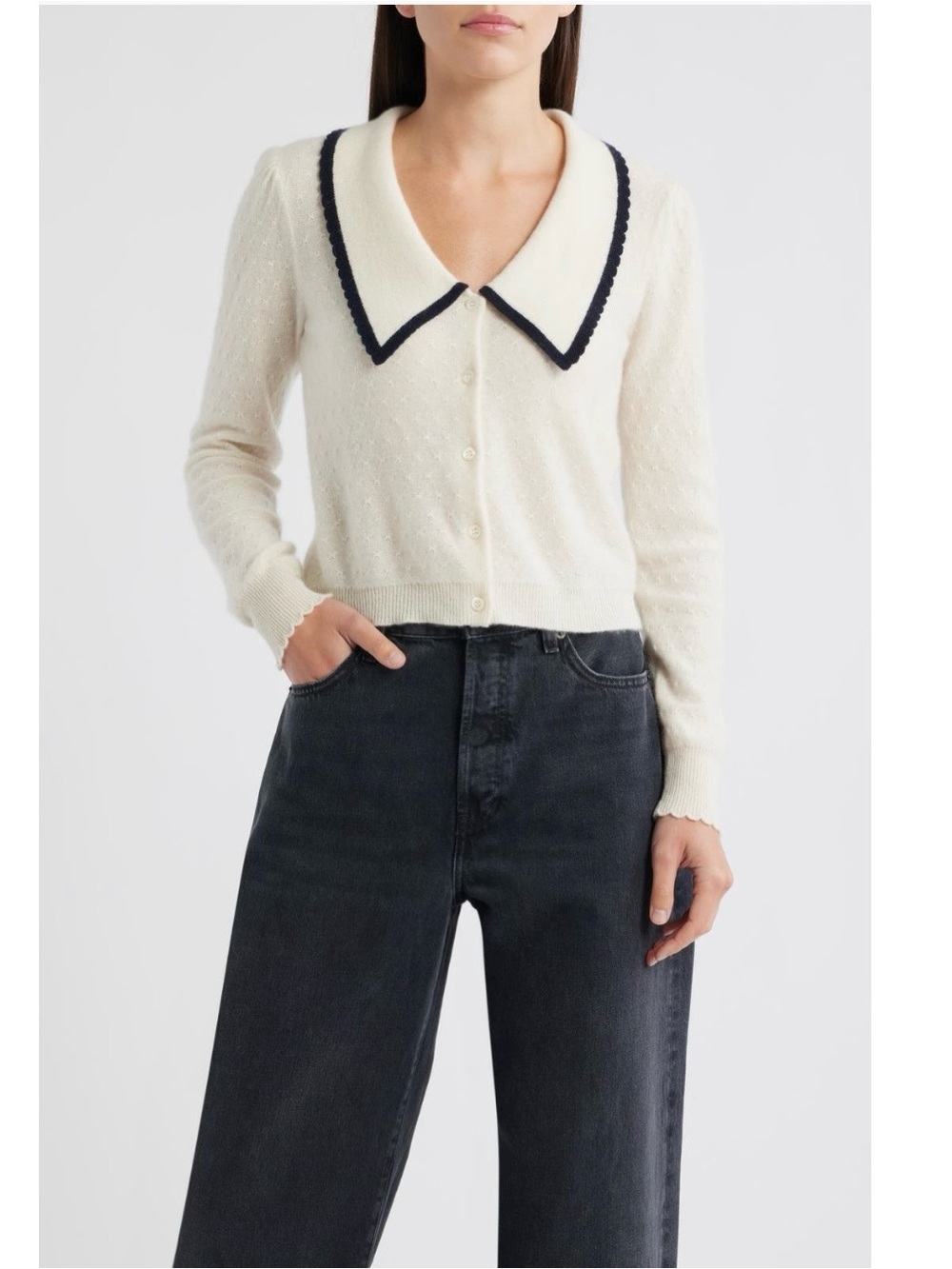 FRAME Cashmere Sailor Cardigan in Cream Multi Size M